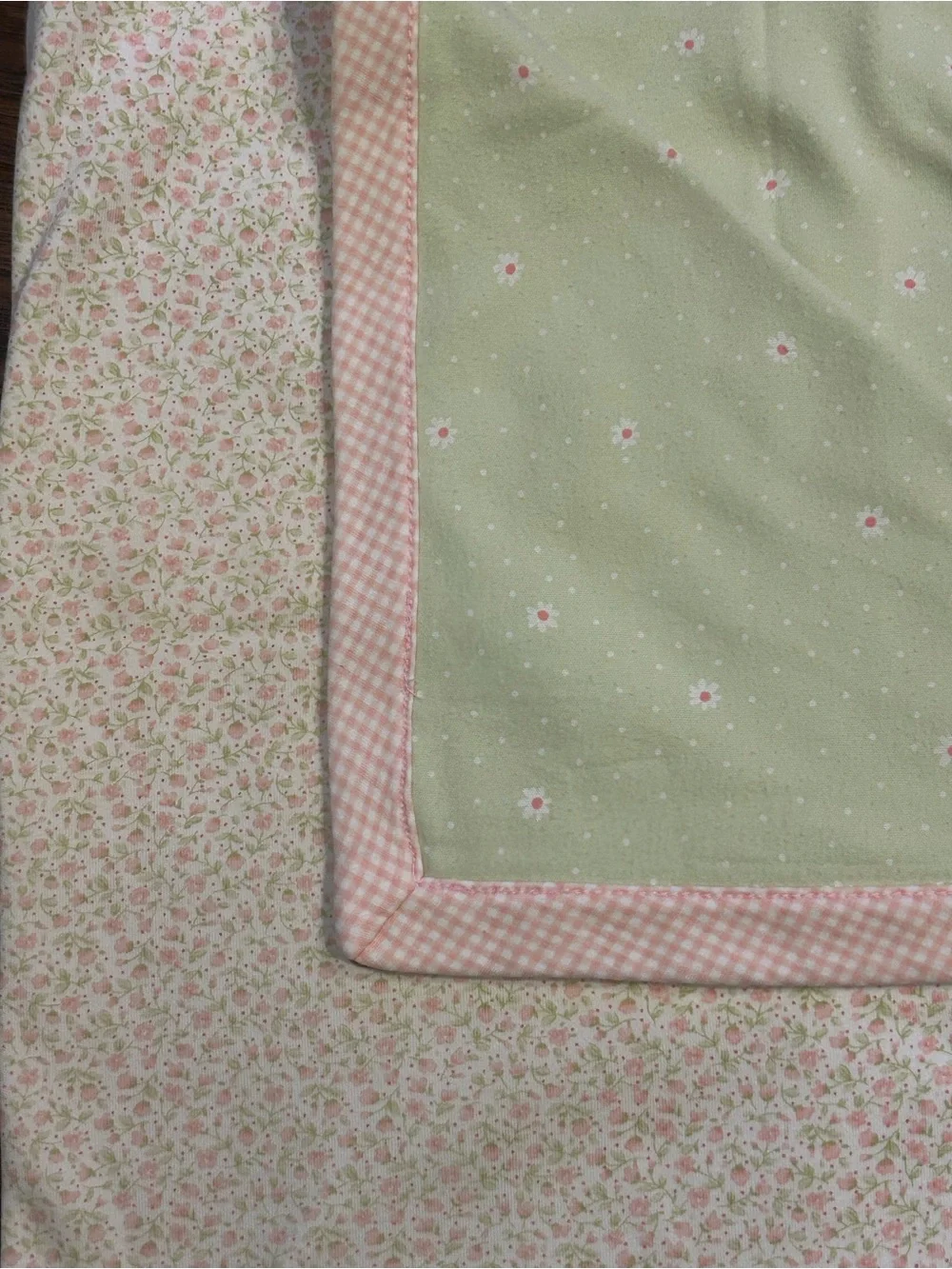 Vintage 1999 Gymboree Baby Blanket Reversible Spring Florals Pink Gingham Daisy